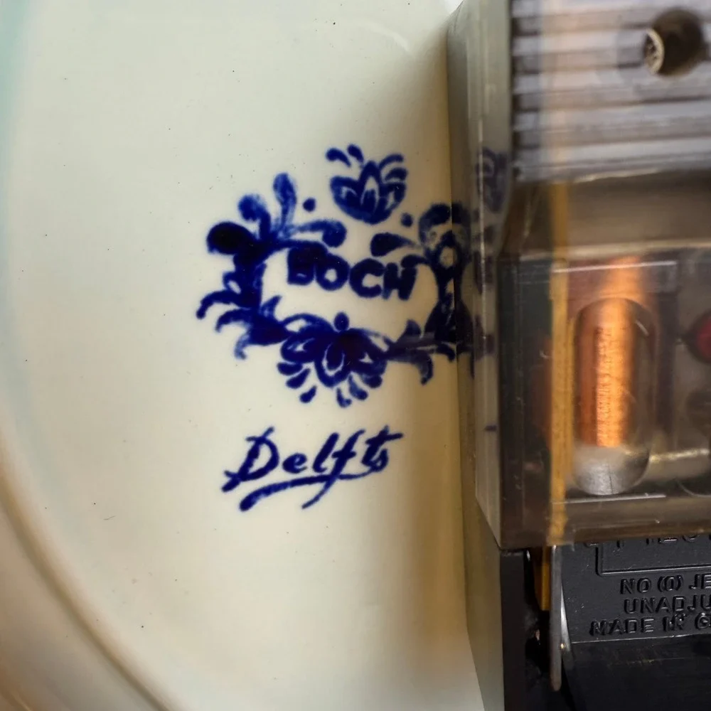 Vintage Boch Delft Blue White Windmill‎ Ceramic Plate Wall Clock Belgium WORKS